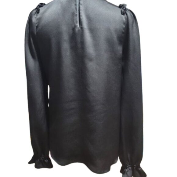 Cece Women's Textured Satin Long Puff Sleeve  Black Blouse Size Extra Small - Picture 5 of 12